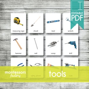 HERRAMIENTAS • Tarjetas Montessori • Tarjetas flash • Tarjetas de tres partes • Tarjetas de nomenclatura • Material educativo • Imprimible • PDF editable