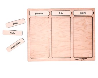 Montessori Wooden Sorting Tray • Food Groups Educational Toy