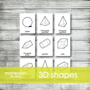 3D GEOMETRIC SHAPES Montessori Cards, Flash Cards, Three Part Cards, Nomenclature Cards, Educational Material, Printable, Editable PDF