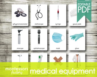 MEDICAL EQUIPMENT Instruments • Montessori Cards • Flash Cards • 3 Part Cards • Nomenclature Cards • Educational • Printable • Editable PDF