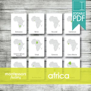 AFRICA MAPS • Montessori Cards • Flash Cards • Three Part Cards • Nomenclature Cards • Educational • Montessori Printable • Editable PDF