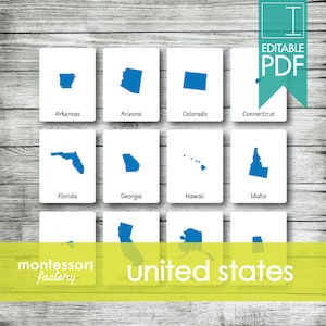 50 UNITED STATES Maps • Montessori Cards • Flash Cards • Three Part Cards • Nomenclature Cards • Educational • Printable • Editable PDF