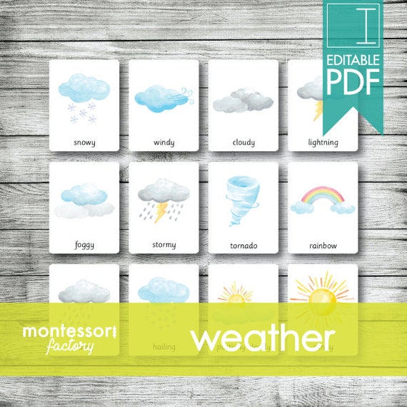 Weather Montessori Cards Flash Cards Three Part Cards Etsy