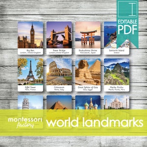 MARCOS DE ARQUITETURA MUNDIAL (Imagens Reais) • Cartões Flash • Cartões de Três Partes • Cartões de Nomenclatura • Montessori • Waldorf • Imprimível