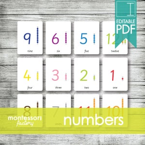 1から20までの数字 • モンテッソーリカード • フラッシュカード • 3部構成のカード • 命名カード • 教材 • 印刷可能 • 編集可能なPDF