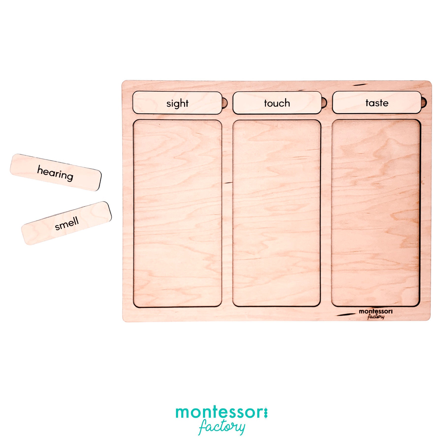 Five Senses Wooden Sorting Tray • Montessori Educational Toy, Walnut ...
