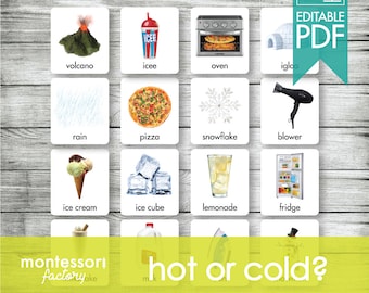 Caldo o freddo? Carte Montessori, Carte Flash, Carte di ordinamento, Carte abbinate Materiale didattico, Montessori stampabile, PDF modificabile