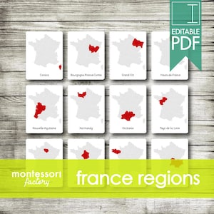 FRANCE REGIONS KARTEN • Montessori Karten • Blitzkarten • Dreiteilige Karten • Nomenklaturkarten • Lernmaterial • Druckbar • Editierbar