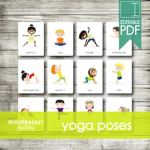 KIDS YOGA POSES • Montessori Cards • Flash Cards • Three Part Cards • Nomenclature Cards • Educational Material • Printable • Editable