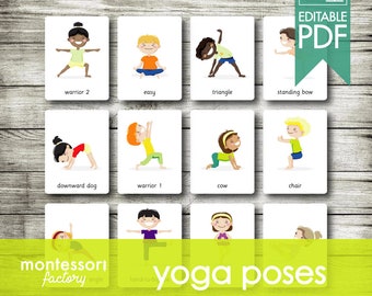 KIDS YOGA POSES • Montessori Cards • Flash Cards • Three Part Cards • Nomenclature Cards • Educational Material • Printable • Editable