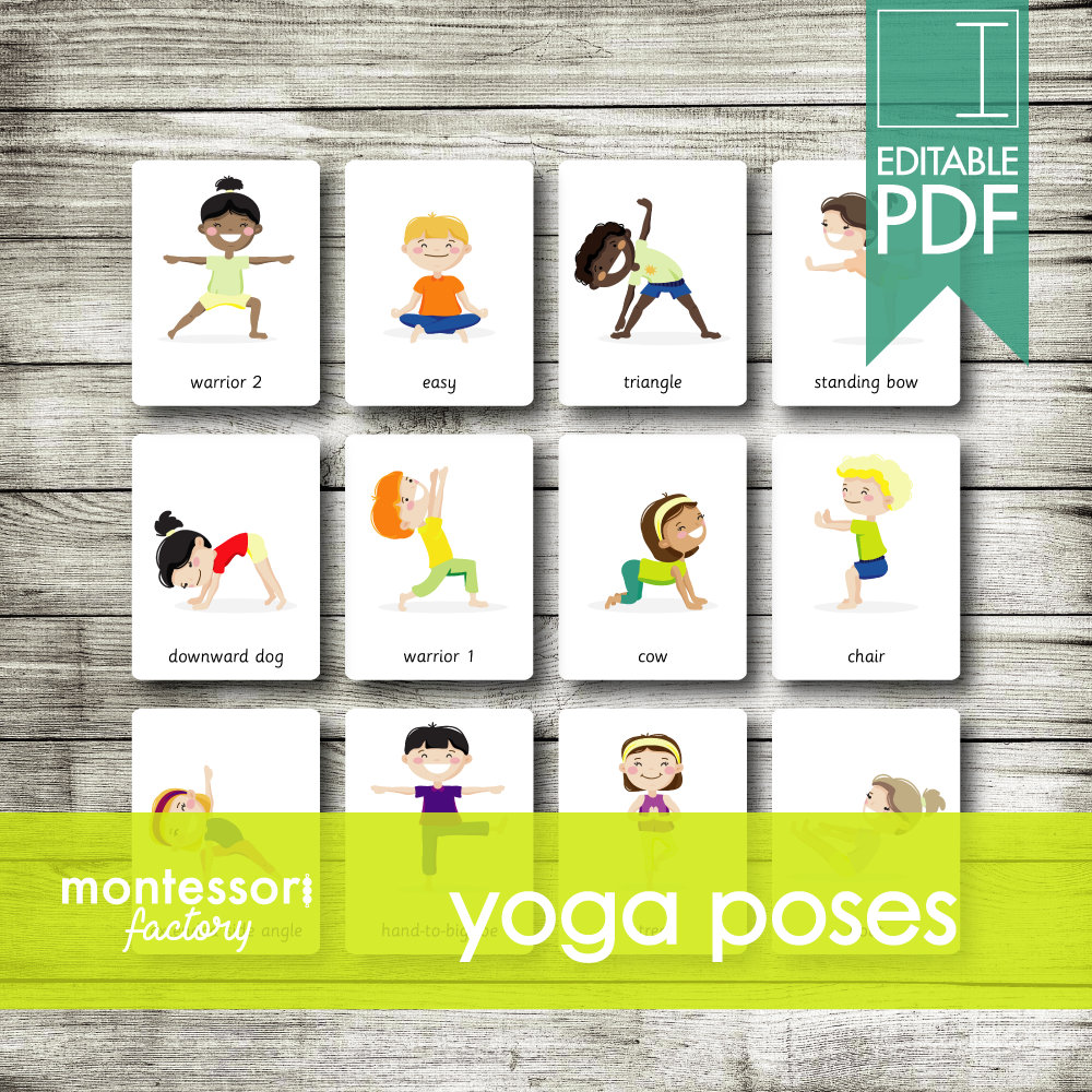 KIDS YOGA POSES • Montessori Cards • Flash Cards • Three Part Cards • Nomenclature Cards • Educational Material • Printable • Editable