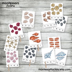 COUNTING SHELLS Numbers 1 to 20 • Montessori Counting Cards • Clip ...