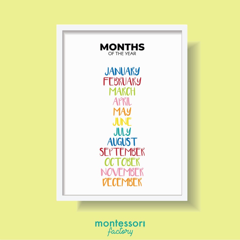 Months of the Year Poster | Montessori Educational Print (digital ...