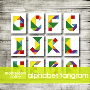 TANGRAM ALPHABET • Montessori Cards • Flash Cards • Educational Material • Montessori Printable • Editable PDF