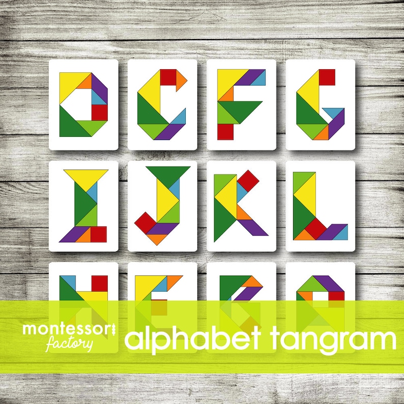 tangram alphabet montessori cards flash cards etsy