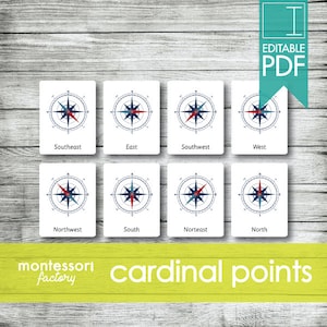 CARDINAL POINTS • Montessori Cards • Flash Cards • Three Part Cards • Nomenclature Cards • Educational • Montessori Printable • Editable PDF