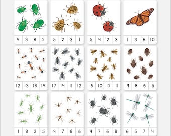 Counting Insects Bugs Clip Cards • Montessori Math Printable (1-20)