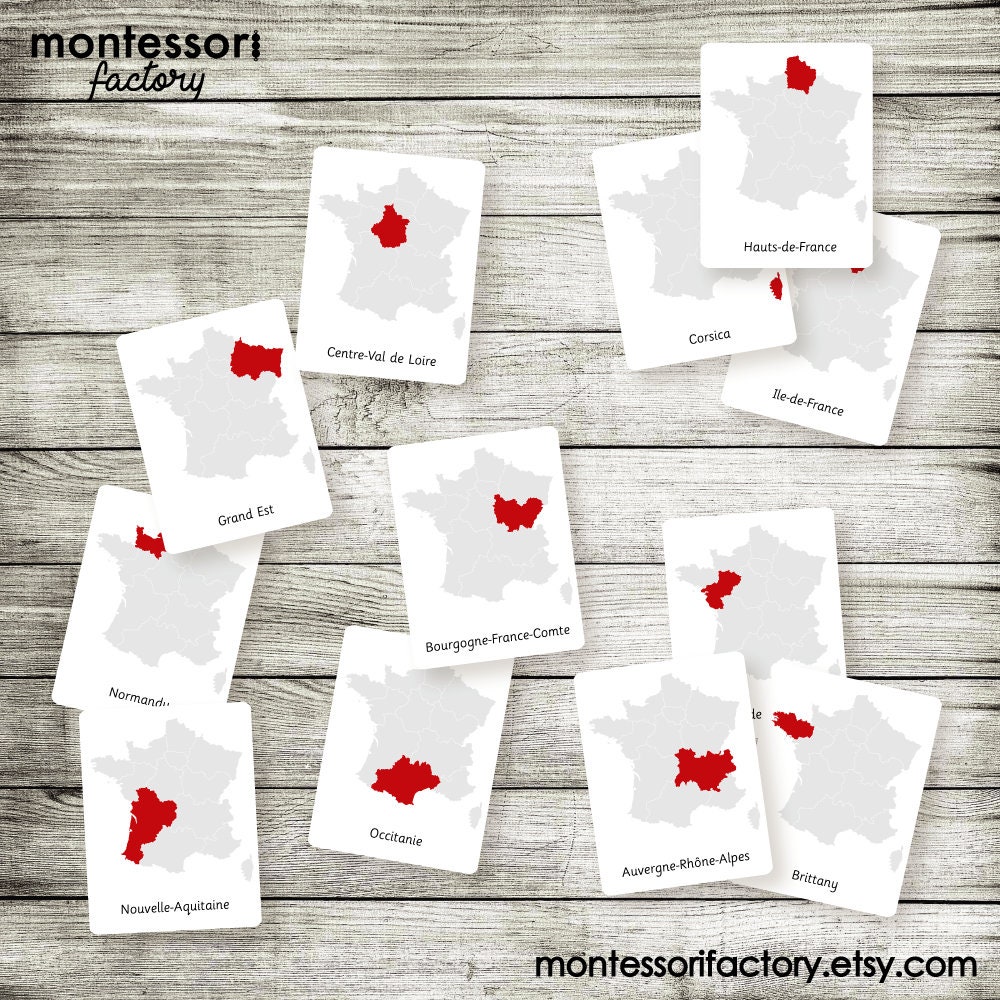 Buy FRANCE REGIONS MAPS Montessori Cards Flash Cards Three Part Cards  Nomenclature Cards Educational Material Printable Editable Online in India  