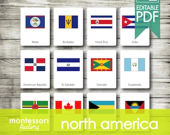 North America Flags Montessori Nomenclature Cards (Editable PDF)