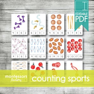 EQUIPO DEPORTIVO PARA CONTAR • Números del 1 al 20 • Tarjetas de conteo Montessori • Tarjetas con clips • Tarjetas didácticas • Educativas • Imprimibles Montessori