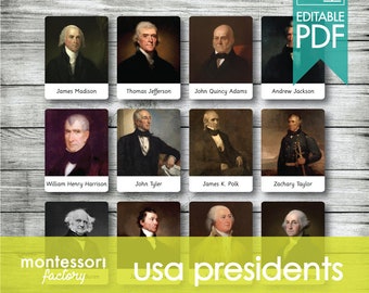 UNITED STATES PRESIDENTS • Montessori Cards • Flash Cards • Three Part Cards • Nomenclature Cards • Educational • Printable • Editable
