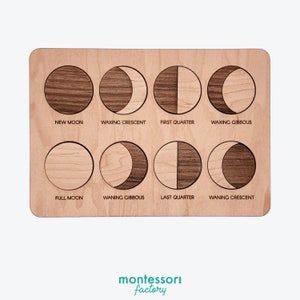 MOON PHASES Puzzle • Language • Montessori Educational Toy • Learning Resource • Wood Toy