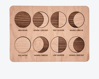 MOON PHASES Puzzle • Language • Montessori Educational Toy • Learning Resource • Wood Toy