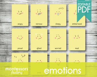 EMOTIONS - FEELINGS • Montessori Cards • Flash Cards • Three Part Cards • Nomenclature Cards • Educational • Printable • Editable PDF