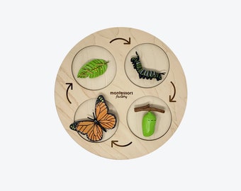 Life Cycle of a MONARCH BUTTERFLY • Montessori Material • Educational Toy • Wooden Life Cycle Tray • Wood Life Cycle • Biology • Zoology