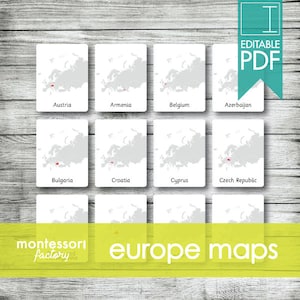 KAARTEN VOOR EUROPA • Montessorikaarten • Flitskaarten • Driedelige kaarten • Nomenclatuurkaarten • Educatief • Montessori afdrukbaar • Bewerkbare PDF