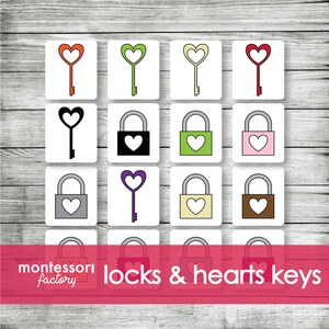 HEART LOCKS and KEYS • Valentines • Colors • Matching Cards • Sorting Cards • Montessori Printable Material