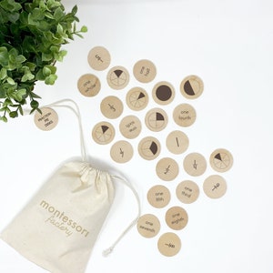 FRACTION PIES Matemáticas • Monedas de madera • Discos de madera • Juguete educativo Montessori • Juego de memoria • Rellenos de medias para niños • Tarjetas flash
