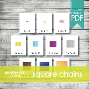SQUARE BEADS CHAINS • Montessori Cards • Flash Cards • Three Part Cards • Nomenclature Cards • Educational Material • Printable • Editable