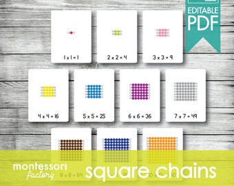 Tarjetas de nomenclatura de cadenas cuadradas Montessori (PDF editable)