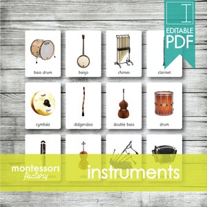 MUSICAL INSTRUMENTS • Montessori Cards • Flash Cards • Three Part Cards • Nomenclature Cards • Educational • Printable • Editable PDF