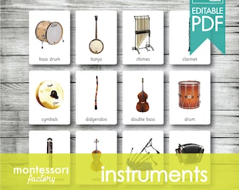 MUSICAL INSTRUMENTS • Montessori Cards • Flash Cards • Three Part Cards • Nomenclature Cards • Educational • Printable • Editable PDF