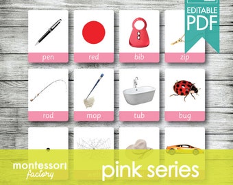 Montessori Pink Series 3-Part Cards • Educational Material (Editable PDF)
