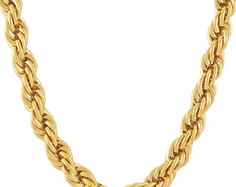 Collier chaîne corde en or 24 carats pour homme femme 22" 24"