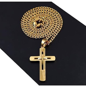 Cadena de eslabones cubanos Collar cruzado para hombres Mujeres 24K Cumpleaños Hombres Niños Padres Esposo Regalo perfecto con 5 mm Aniversario de Navidad de Acción de Gracias