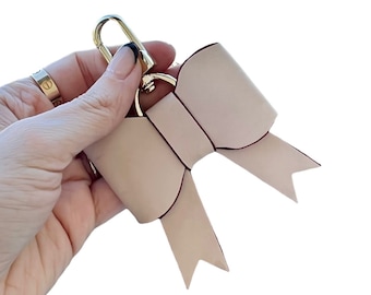 Handcrafted Vachetta Leather  Bow Bag Charm- Natural Vachetta or Handmade Tanning Honey Patina - For Speedy Pochette Clutch Pouch -