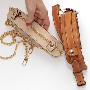 Shoulder Pad for Strap or Chain - Vachetta Leather Natural or Honey Handmade Patinas - For Vintage Pochette PM MM GM Neverfull Luxury Purses