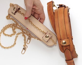 Shoulder Pad for Strap or Chain - Vachetta Leather Natural or Honey Handmade Patinas - For Vintage Pochette PM MM GM Neverfull Luxury Purses
