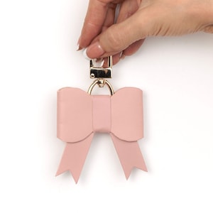 Handcrafted Leather Bow Bag Charm- Light pink - Rose Ballerine - Handmade  - For Speedy Pochette Alma Pouch -