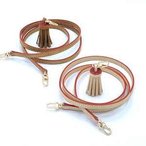 Vachetta Leather Crossbody Strap Replacement + Tassel Set - Natural Vachetta or Honey Handcrafted Patina - For Pochette Clutch and Purses