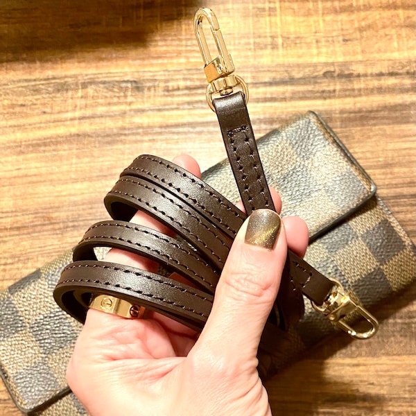 Crossbody Strap Replacement - Dark Brown - Ebene -  Real Leather - Handcrafted Crossbody Strap for Pochette - Clutch and Small luxury Purses