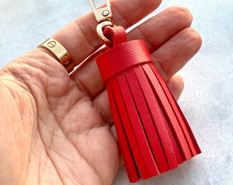 Genuine Leather Tassel Keychain Handbag Charm Handmade from Top quality Real Leather - Bag Charm Accessory - Leather Tassel for Bag - Colors