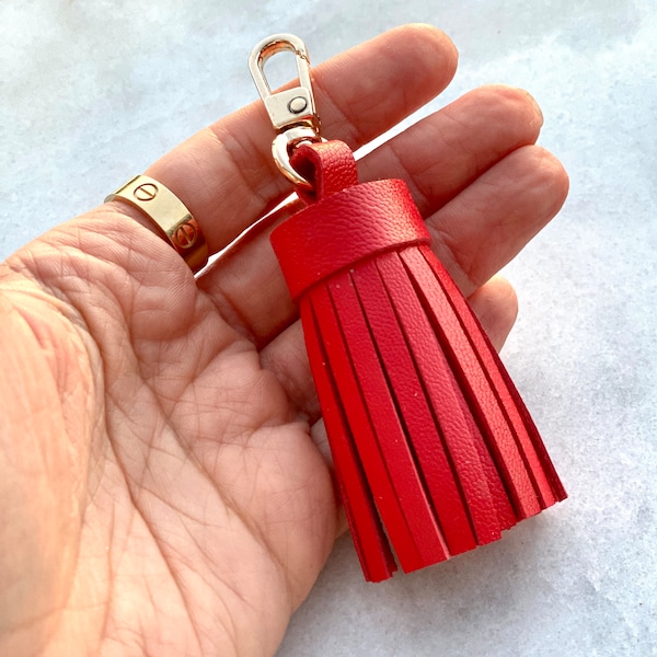 Genuine Leather Tassel Keychain Handbag Charm Handmade from Top quality Real Leather - Bag Charm Accessory - Leather Tassel for Bag - Colors