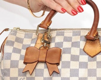 Leather Bow Bag Charm- Natural Vachetta or Handmade Honey Patina