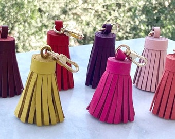 Genuine Leather Tassel Keychain Handbag Charm Handmade from Top quality Real Leather - Bag Charm Accessory - Leather Tassels - Summer Colors