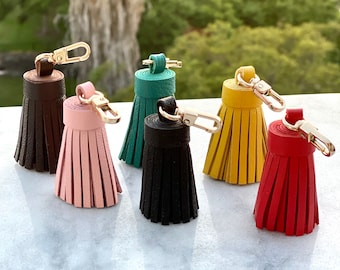 Genuine Leather Tassel Keychain Handbag Charm Handmade from Top quality Real Leather - Bag Charm Accessory - Leather Tassel for Bag - Colors